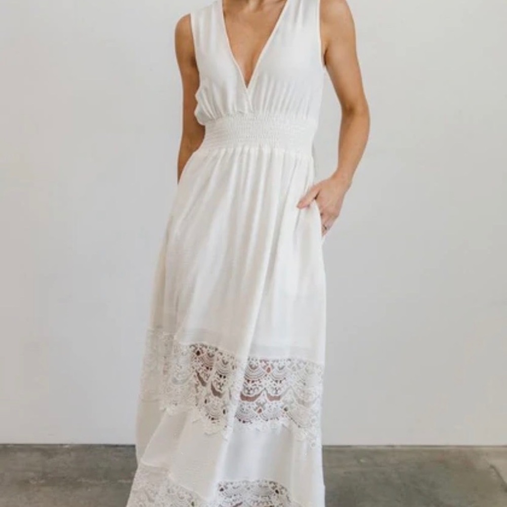 Baltic Born Bondi Boho White Maxi Dress with Lace Panels